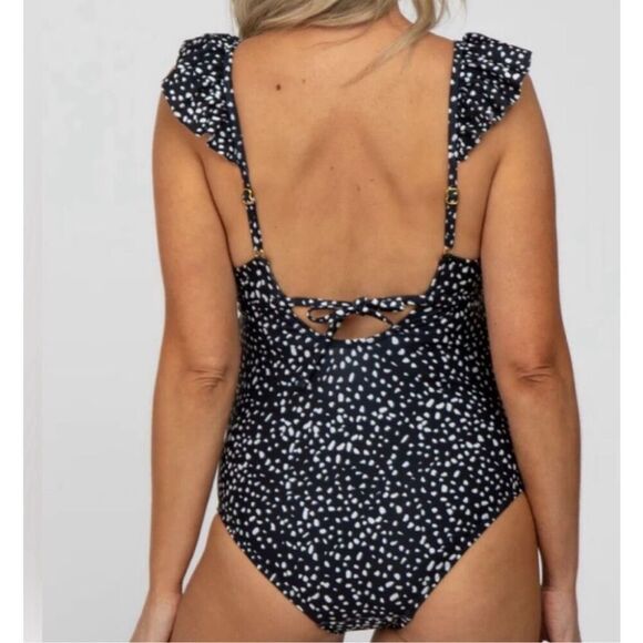 Pinkblush Black Animal Print Ruffle Maternity One-Piece Swimsuit Nwot Size Small - Picture 7 of 8